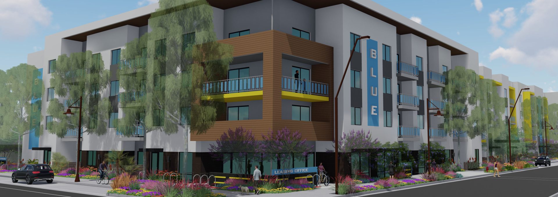 a rendering of a new apartment building in a residential area at The Blue at Eastline