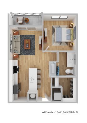 a floor plan of a one bedroom apartment at The Blue at Eastline