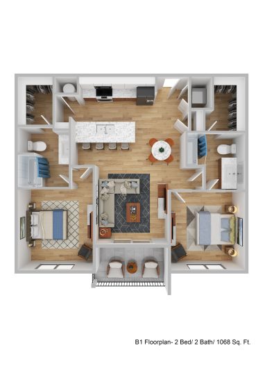 a floor plan of a two bedroom apartment at The Blue Eastline