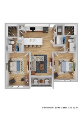 a floor plan of a two bedroom apartment at The Blue Eastline