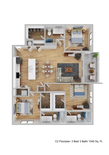 a floor plan of a three bedroom apartment at The Blue Eastline