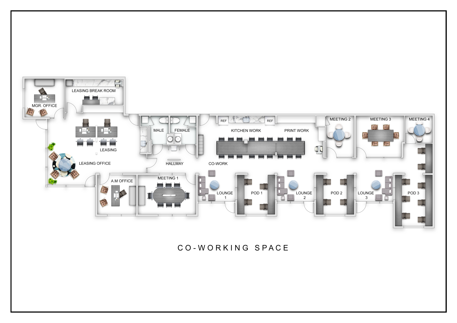 a floor plan of a business office at The Blue Eastline