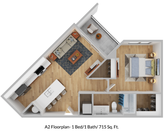 a 3d rendering of a two bedroom apartment at The Blue Eastline