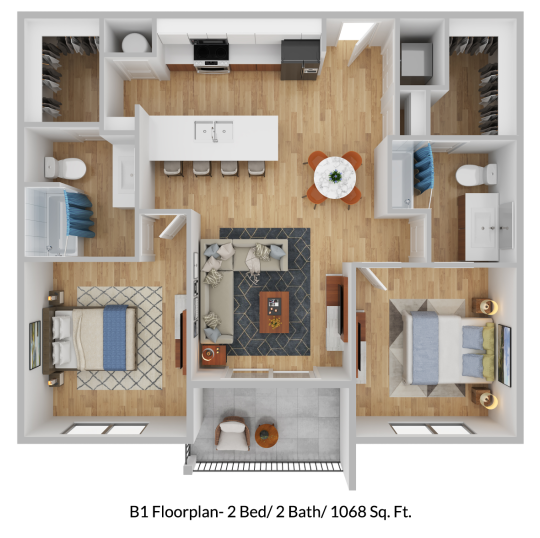 a floor plan of a two bedroom apartment at The Blue Eastline