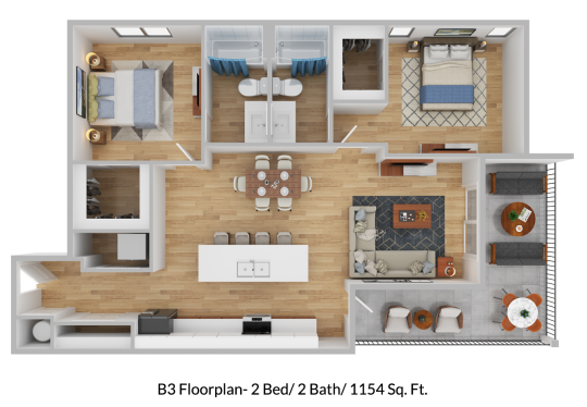 a floor plan of a two bedroom apartment at The Blue Eastline